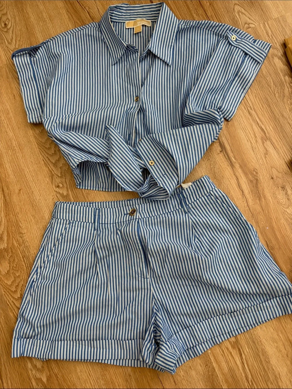 Michael Kors Blue & White Striped Two-Piece Set